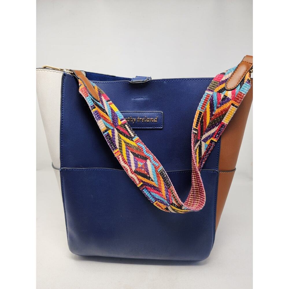 Kathy Ireland Navy Blue Vegan Leather Guitar Strap Hobo Handbag Bucket Bag Purse